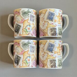 Set Of 4 Royal Doulton Expressions Stamps Designed by Jane Jones Fine China Mugs